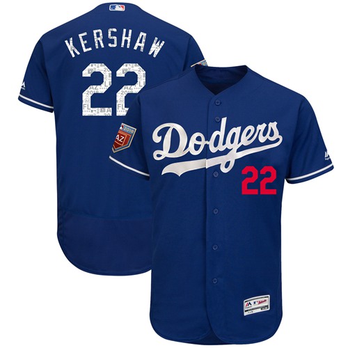 Dodgers #22 Clayton Kershaw Blue 2018 Spring Training Authentic Flex Base Stitched MLB Jersey - Click Image to Close